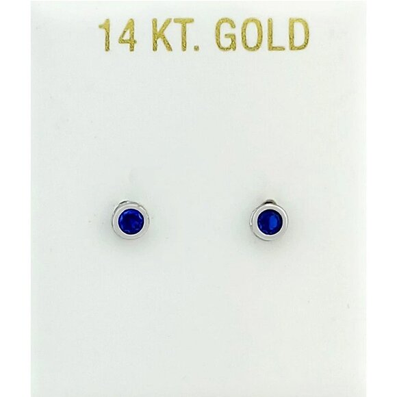 Created 0.20 Cts Blue Sapphire Stud Earrings 14k White Gold